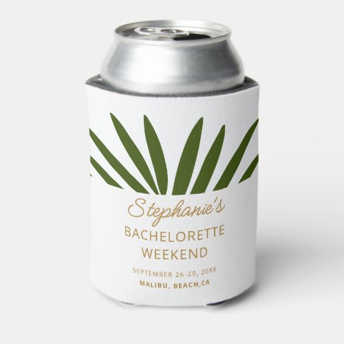 Gold Green White Palm Leaf Bachelorette Weekend  Can Cooler