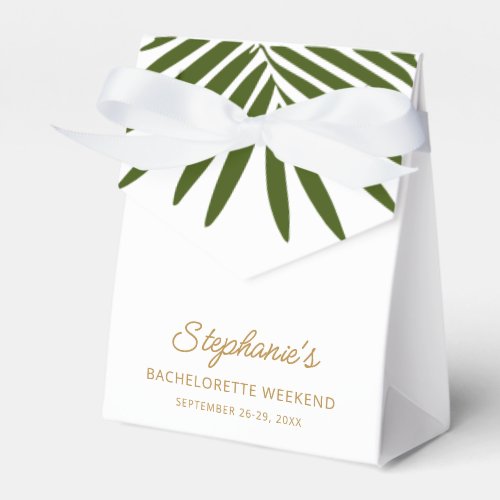 Gold Green White Palm Leaf Bachelorette Weekend  Favor Boxes