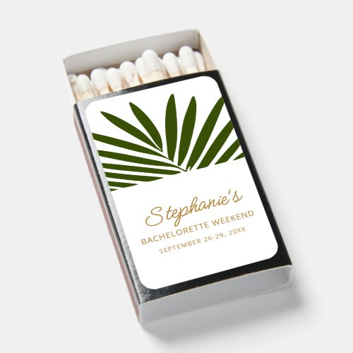 Gold Green White Palm Leaf Bachelorette Weekend Matchboxes
