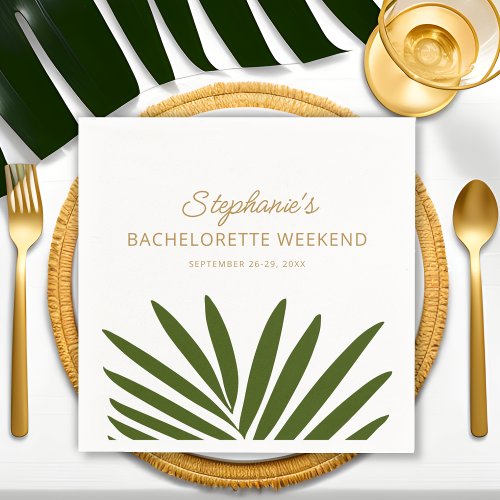 Gold Green White Palm Leaf Bachelorette Weekend  Napkins