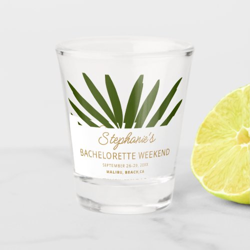 Gold Green White Palm Leaf Bachelorette Weekend  Shot Glass