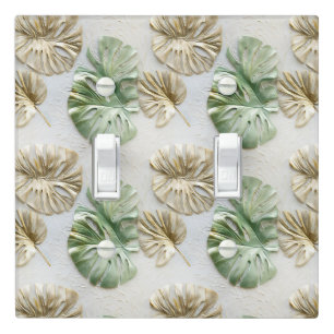 Gold Green White Tropical Leaves Light Switch Cover