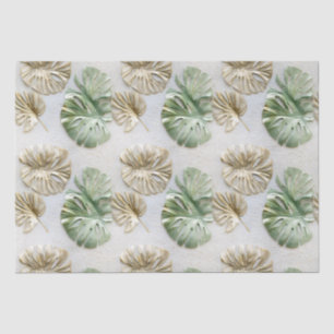 Gold Green White Tropical Leaves Tissue Paper