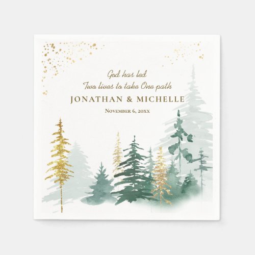 Gold Green Woodland Pine Trees Inspirational Napkins