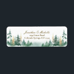 Gold Green Woodland Pine Trees Watercolor Label<br><div class="desc">Address label depicts a woodland nature watercolor design with sparking gold and green pine trees. Good choice for autumn,  winter and Christmas.*_</div>