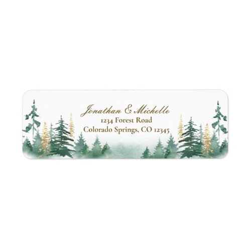 Gold Green Woodland Pine Trees Watercolor Label