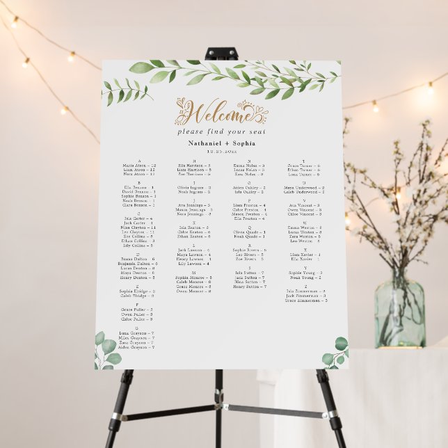 Gold Greenery Alphabetical Seating Chart Foam Board (In Situ (Stand))