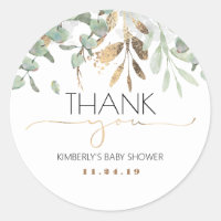 Gold Greenery Baby Shower Classic Round Sticker