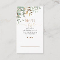 Gold Greenery Baby Shower Diaper Raffle Enclosure Card