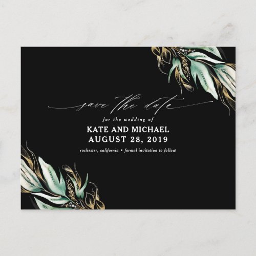 Gold Greenery Black Fall Save the Date Postcard