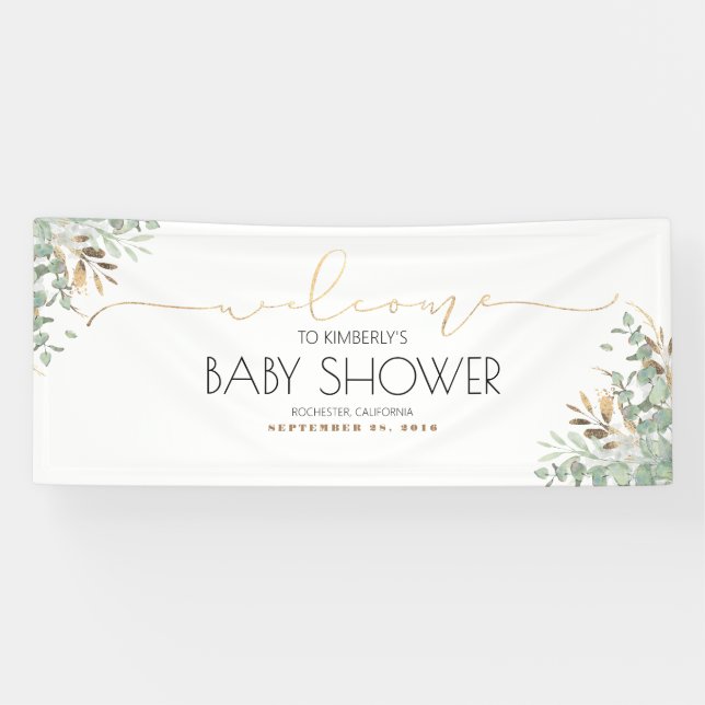 Gold Greenery Branches Baby Shower Banner (Horizontal)