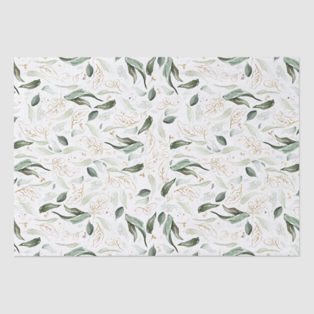 Gold Greenery Branches Elegant White Tissue Paper (Front)