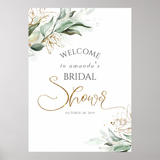 Gold Greenery Bridal / Baby Shower Welcome Poster (Front)