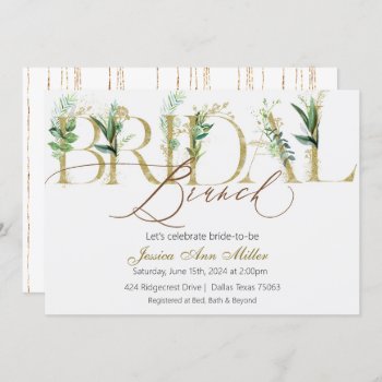 Gold Greenery Bridal Brunch Shower Invitation by SugSpc_Invitations at Zazzle