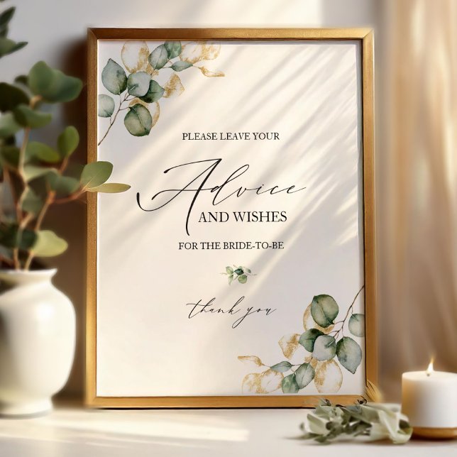 Gold Greenery Bridal Shower Advice Card Sign (Creator Uploaded)