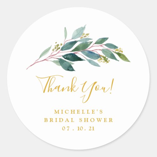 Gold Greenery Bridal Shower Classic Round Sticker
