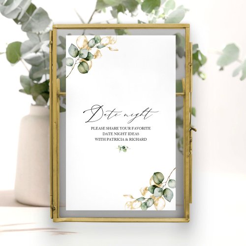 Gold Greenery Bridal Shower Date Night Jar Sign