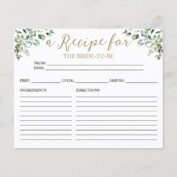 Gold Greenery Bridal Shower Recipe Cards by LitleStarPaper at Zazzle