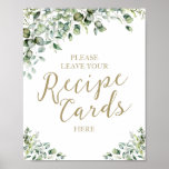 Gold Greenery Bridal Shower Recipe Cards Sign at Zazzle