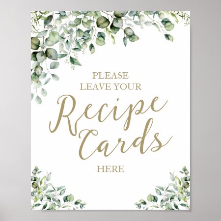 Gold Greenery Bridal Shower Recipe Cards Sign
