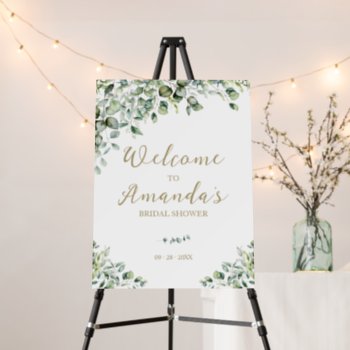 Gold Greenery Bridal Shower Welcome Sign by LitleStarPaper at Zazzle