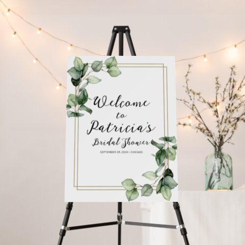 Gold Greenery Bridal Shower Welcome Sign Board