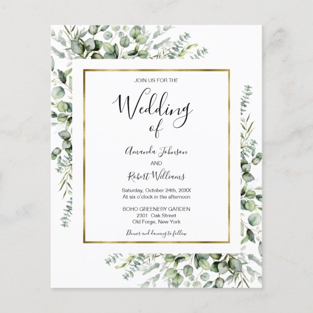 Gold Greenery Budget Wedding Invitations (Front)