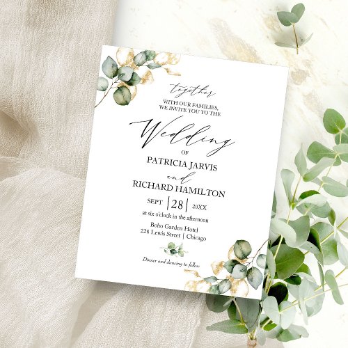 Gold Greenery Budget Wedding Invitations Flyer