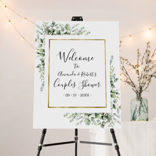 Gold Greenery Couples Shower Welcome Sign Board