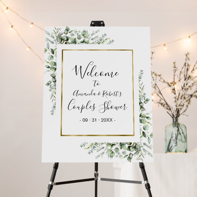 Gold Greenery Couples Shower Welcome Sign Board (In Situ (Stand))