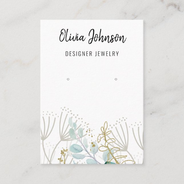 Gold Greenery Dandelion Jewelry Earring Display  Business Card (Front)