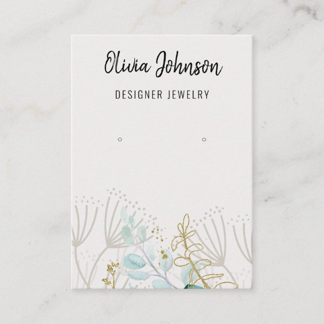 Gold Greenery Dandelion Jewelry Earring Display  Business Card (Front)