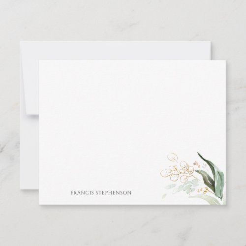 Gold Greenery Elegant Full Name or Couples Names Note Card