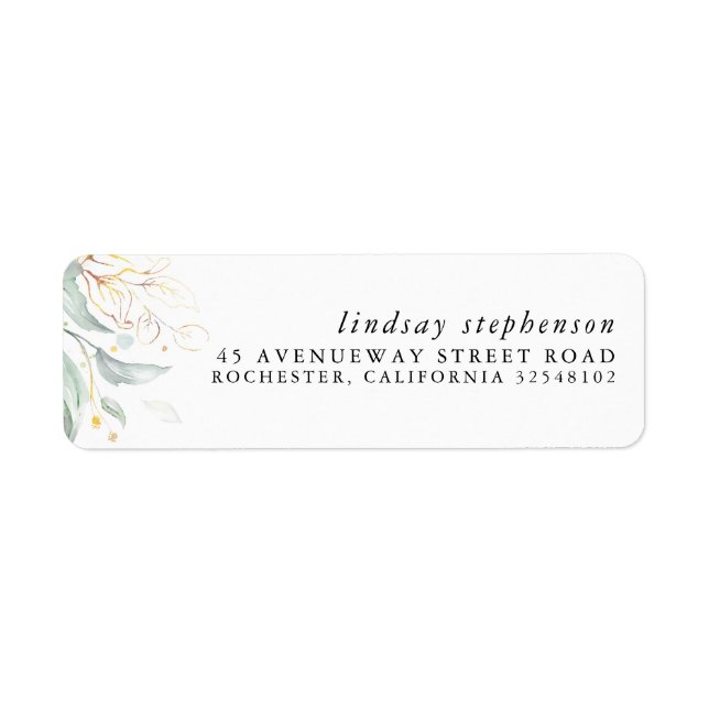 Gold Greenery Elegant Modern Label (Front)