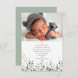 Gold Greenery Eucalyptus Baptism Thank You Card