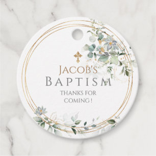 Gold Greenery Eucalyptus Boy Baptism  Favor Tags