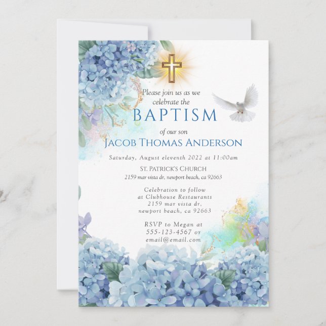 Gold Greenery Eucalyptus Boy Baptism Invitation (Front)