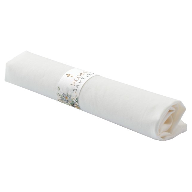 Gold Greenery Eucalyptus Boy Baptism Napkin Bands (Angled)