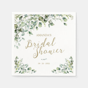 Gold Greenery Eucalyptus Bridal Shower Napkins