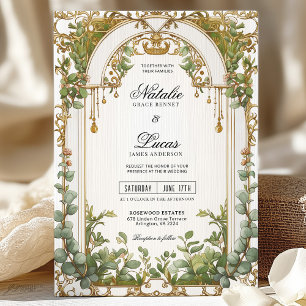 Gold Greenery Eucalyptus Gilded Arch Wedding Invitation