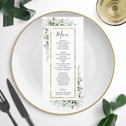 Gold Greenery Eucalyptus Wedding Menu