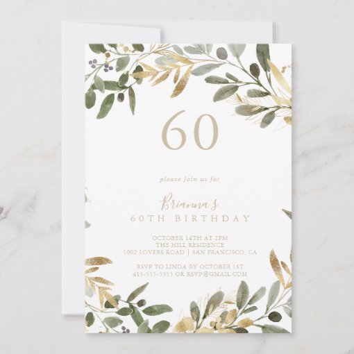 Gold Greenery Fall 60th Birthday Party Invitation | Zazzle