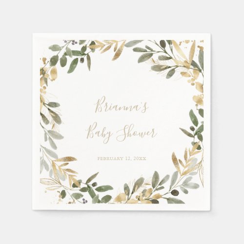 Gold Greenery Fall Baby Shower Napkins