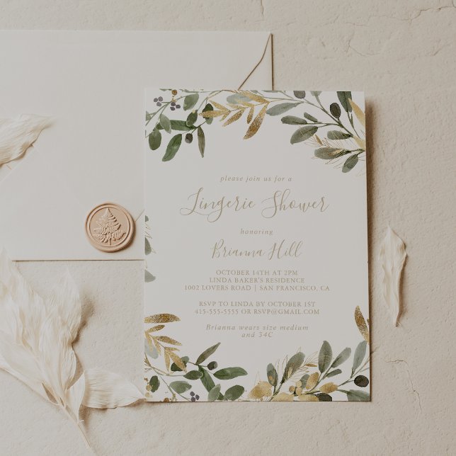 Gold Greenery Fall Bridal Lingerie Shower  Invitation (Creator Uploaded)