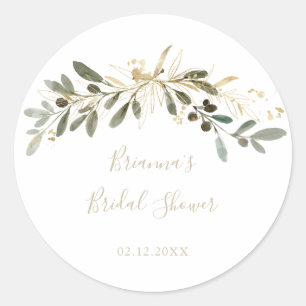 Gold Greenery Fall Bridal Shower Favor   Classic Round Sticker