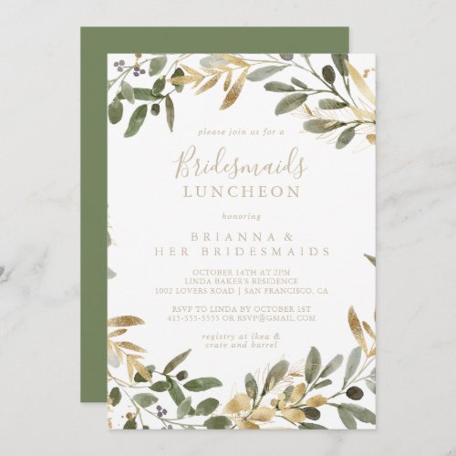 Gold Greenery Fall Bridesmaids Luncheon Shower  Invitation