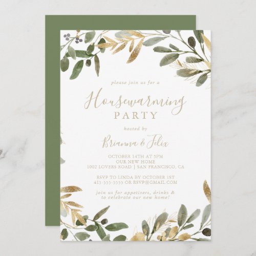 Gold Greenery Fall Housewarming Party   Invitation