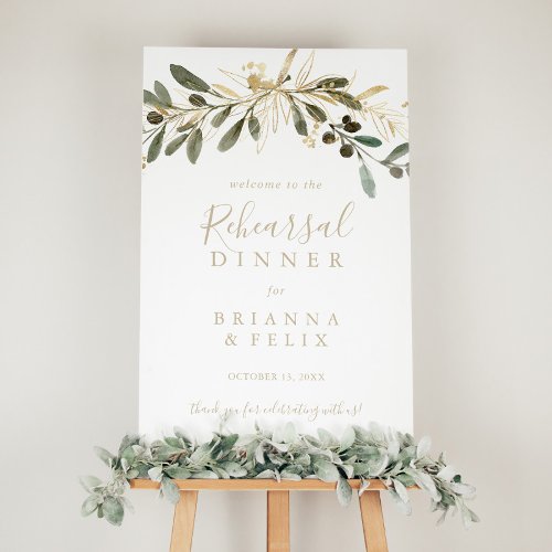 Gold Greenery Fall Rehearsal Dinner Welcome Sign