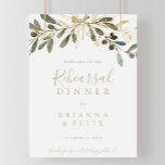 Gold Greenery Fall Rehearsal Dinner Welcome Sign<br><div class="desc">This gold greenery fall rehearsal dinner welcome sign is perfect for a modern wedding rehearsal. The design features charming artistic green and gold foliage.</div>