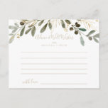 Gold Greenery Fall Wedding Advice Card<br><div class="desc">This gold greenery fall wedding advice card is perfect for a modern wedding. The design features charming artistic green and gold foliage. These cards are perfect for a wedding, bridal shower, baby shower, graduation party & more. Personalize the cards with the names of the bride and groom, parents-to-be or graduate....</div>